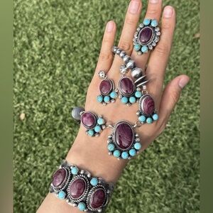 Navajo Sterling Silver Purple Spiny Oyster Turquoise Necklace Cuff Set